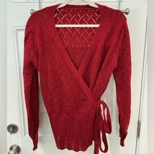 SHEIN Red Cardigan Wrap Sweater with Textured Knit